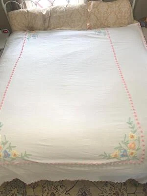 Colcha fina floral vintage de chenille coverlet queen size 87” x 103” - Imagem 1 de 4