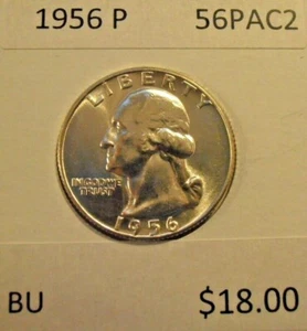 1956 P Washington Silver Quarter, (56PAC2) - Picture 1 of 5
