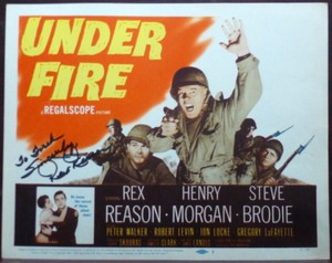 Rex Reason HAND-SIGNED Original 1950s Lobby Card Under Fire WWII