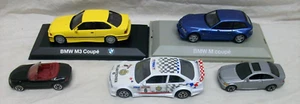 5 coches fundidos a presión BMW: cupé M, coche de carreras M3 (Burago), serie Z3 y 3 cupé caja de cerillas - Imagen 1 de 10