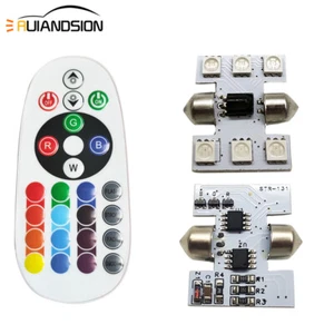 31mm 36mm 39mm RGB Remote Control LED Car Festoon Dome Map Door Light Lamp DC12V - Picture 1 of 12