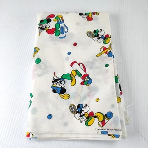 Vintage 80s Disney Fabric 1.5yd Mickey Minnie Sport Golf Tennis White Cotton - Picture 1 of 7