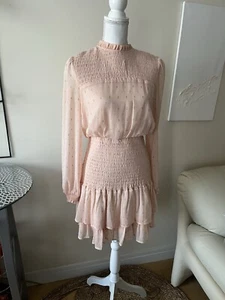 Aqua by Bloomingdales Ruffle Pink Long Sleeve Smocked Mini Dress Size Medium EUC - Picture 1 of 12