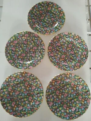 Vintage Tuscan chintz Mille Fleurs Bone China plates x 5 - Image 1 of 4