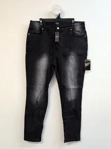 BoohooMan Ripped Zip Hem Super Skinny Mens Jeans Size 44 Washed Black - Picture 1 of 13