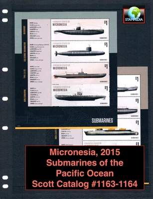 $16.00 Scott Value - 2015 MICRONESIA Submarines 2 s/s Pacific Oc. CV MNH NH UMM - Image 1 of 4
