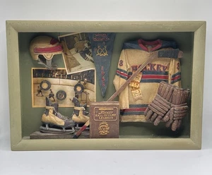 Hockey Themed Shadow Box /Diorama- Jersey, Skates & Glove Wall Hanging 8” x 12” - Picture 1 of 7