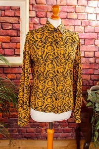 Blusa vintage VERSACE CLASSIC dorada negra viscosa entallada manga larga M - Imagen 1 de 8