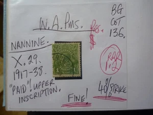 WEST AUSTRALIA POSTMARK ON GEORGE V STAMP- NANNINE X.29 ON 1d GREEN - Picture 1 of 1