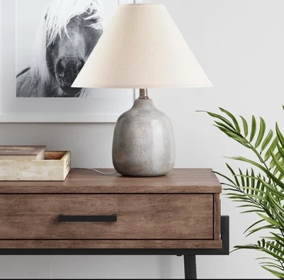 LÁMPARA DE MESA DE CERÁMICA Umbral Objetivo CRACKLE ESMALTE GRIS Cabecera FORMA BROTE Base Foto 1 de 4