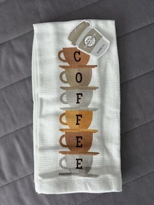 Wyatt Home Kitchen Towels Set Of 2 18”x28” Cotton Coffee White Cozy Cute Fall - Picture 1 of 6