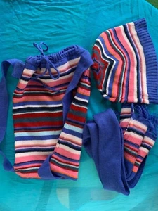 3 piece set Girls’ Blue & Pink striped Cap, Scarf and bag - Picture 1 of 4