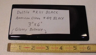 Gloss Black 3" x 6" Ceramic Tile Bullnose Trim Edge Subway by American Olean NEW - Image 1 of 4