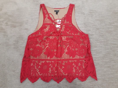 Top Express Mujeres L Rojo Vibrante Sin Mangas Encaje Vieira Parte Inferior Encaje Cuello Nuevo con Etiquetas Foto 1 de 4