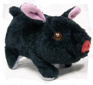 BLACK COLOR BATTERY OPER WALKING & OINKING PIG novelty toy pet piggy moves tail - Picture 1 of 1