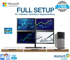 Fast i3 Trading PC Quad Monitor Bundle -4x 19" Inch Monitors -Quad Monitor Stand - Picture 1 of 6