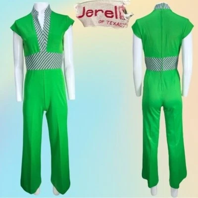 Raro Mono Kelly Verde Manga Gorra Pierna Acampanada Jarell of Texas Años 70 De Colección Talla 1 Foto 1 de 4