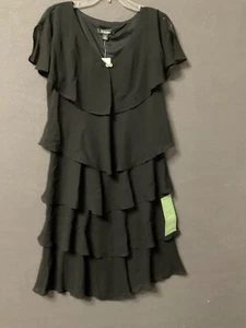 S.L. Fashions Elegant Black Tiered Midi Dress Missy SZ 12 Cocktail Party Dancing - Picture 1 of 8