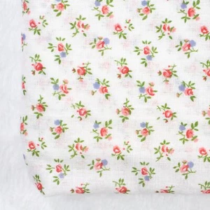 Vtg Cotton Fabric Tiny Pink Roses Floral on White Dressmaking BTHY Half Yard - Picture 1 of 3