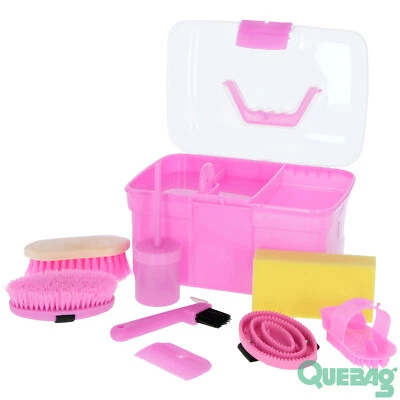 KERBL Putzbox 8-teilig befüllt für Kinder Putzkoffer Putzkasten Putzzeug Pferde Inhalt