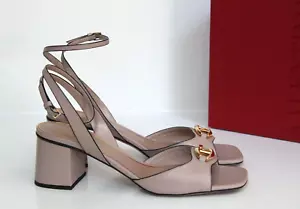 sz 9 / 39.5 VALENTINO GARAVANI Beige Leather VLOGO Bold Ankle Sandals Shoes - Picture 1 of 10