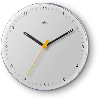 BRAUN Analog Wall Clock White Diameter 9.1in BC26W Plastic New - Image 1 of 4