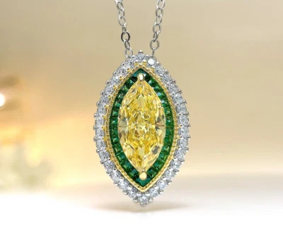 Colgante marquesa de 2 quilates, oro vermeil de 18 quilates, joyería de diamantes amarillos cultivados en laboratorio Foto 1 de 4
