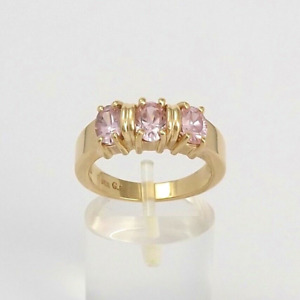 14k Gold Oval Pink Tourmaline October Birthstone 3 Stone Band Ring 6gr