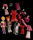 Vintage Polly Pocket 3-1/2" Dolls & Rubber Gown Dresses Lot