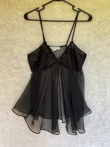 VINTAGE Maidenform Lingerie Medium Baby Doll Black Sheer Floral Lace - Picture 1 of 15