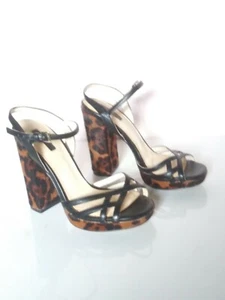 Topshop sz 5.5 Pony Calf Hair Fur ANIMAL PRINT LEOPARD Leather Block chunky heel - Picture 1 of 8
