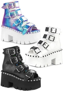 Pleaser Demonia ASHES-70 3 1/2" Chunky Heel, Cut Out Platform Ankle Boot - Picture 1 of 16