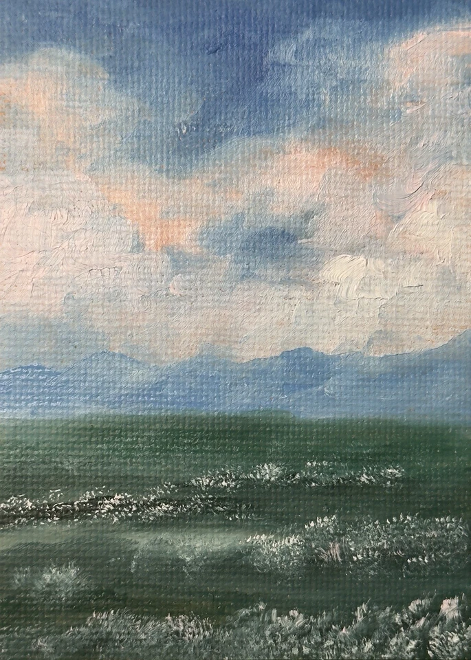 Pintura a óleo original ACEO paisagem ATC cartão de arte natureza abstrato por Emmer Plaxe - Imagem 1 de 1