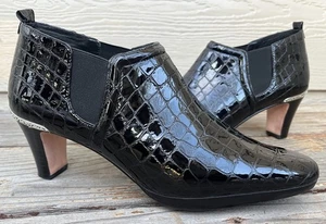 Brighton Trill Damen 7,5 M schwarz Leder Kroko-Prägung Booties Stiefeletten Absatz - Bild 1 von 13