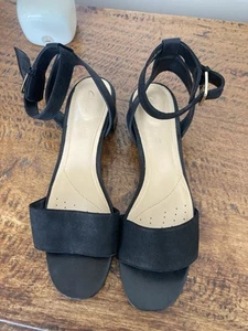 Women’s Clarkes Black Suede / Patent Heel / Summer Ankle Strap sandals - Picture 1 of 3