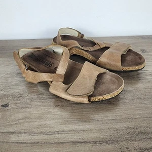 Mephisto Brown Leather Hook and Loop Strappy Sandals Women's Size 37 - Picture 1 of 7