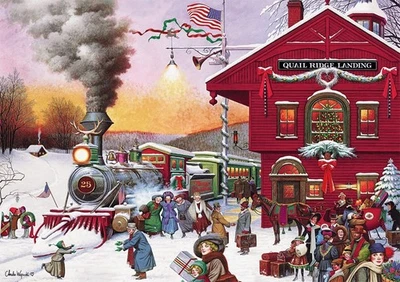 Buffalo Games - Charles Wysocki - Whistle Stop Christmas - Red, Violet, Green  - Image 1 of 4