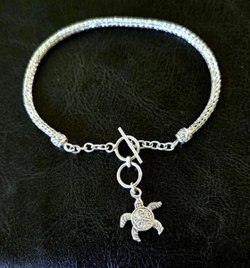 🐢BALI LEGACY ARTISAN 925 STERLING SEA TURTLE DANGLE TULANG NAGA TOGGLE BRACELET - Picture 1 of 11