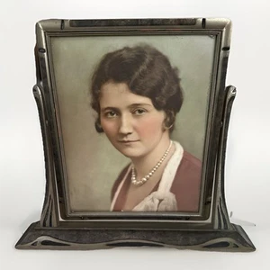 Vintage Antik Art Deco Schwing Kipp Tischplatte Holz Bilderrahmen mit Foto - Bild 1 von 8