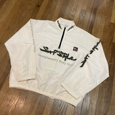 Vintage Surf Style Windbreaker One Size Pullover 1/4 Zip White XL USA 80s 90s - Image 1 of 4