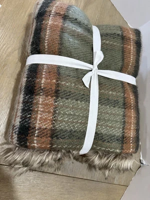 Pottery Barn Stewart Plaid Faux Fur Throw 50 x 60 Loden - Image 1 of 3