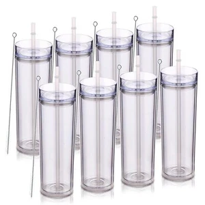 20oz Tumbler With Lid And Straw 8 Packdouble Wall Plastic Skinny Tumblers Bulkre - Picture 1 of 7