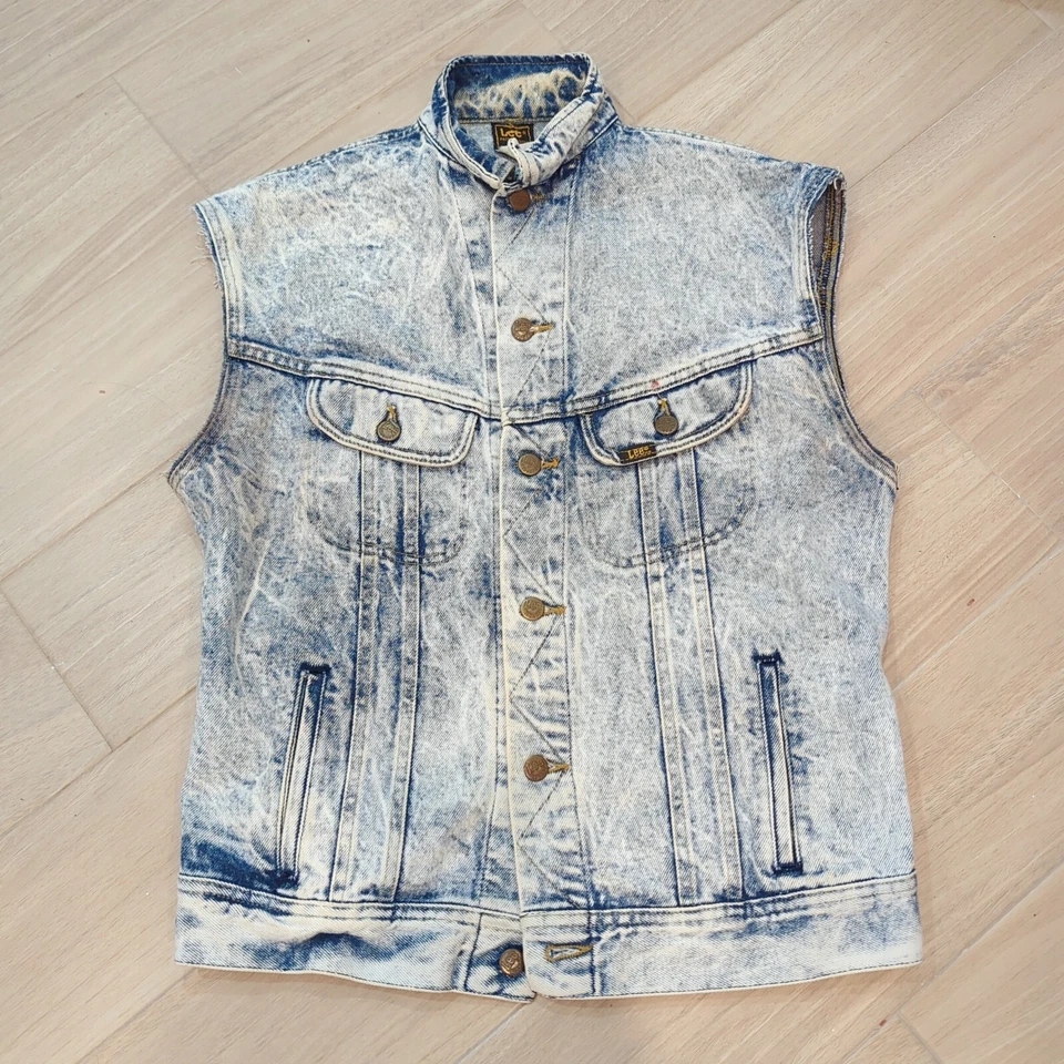 ¡Raro! Chaleco Jean Lee Riders Vintage Años 80 Manga Corte Denim Ácido L Busto 42" Foto 1 de 4