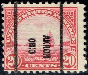 1926 20c Golden Gate w/Bureau precancel f/AKRON OH 698-61 - Down - Picture 1 of 1