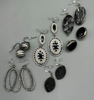 Earrings Lot Black Silver Tone Pierced Dangling Mixed Styles Jewelry Bundle