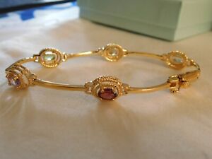 Colorful Gemstone Gold tone Chain Bracelet 