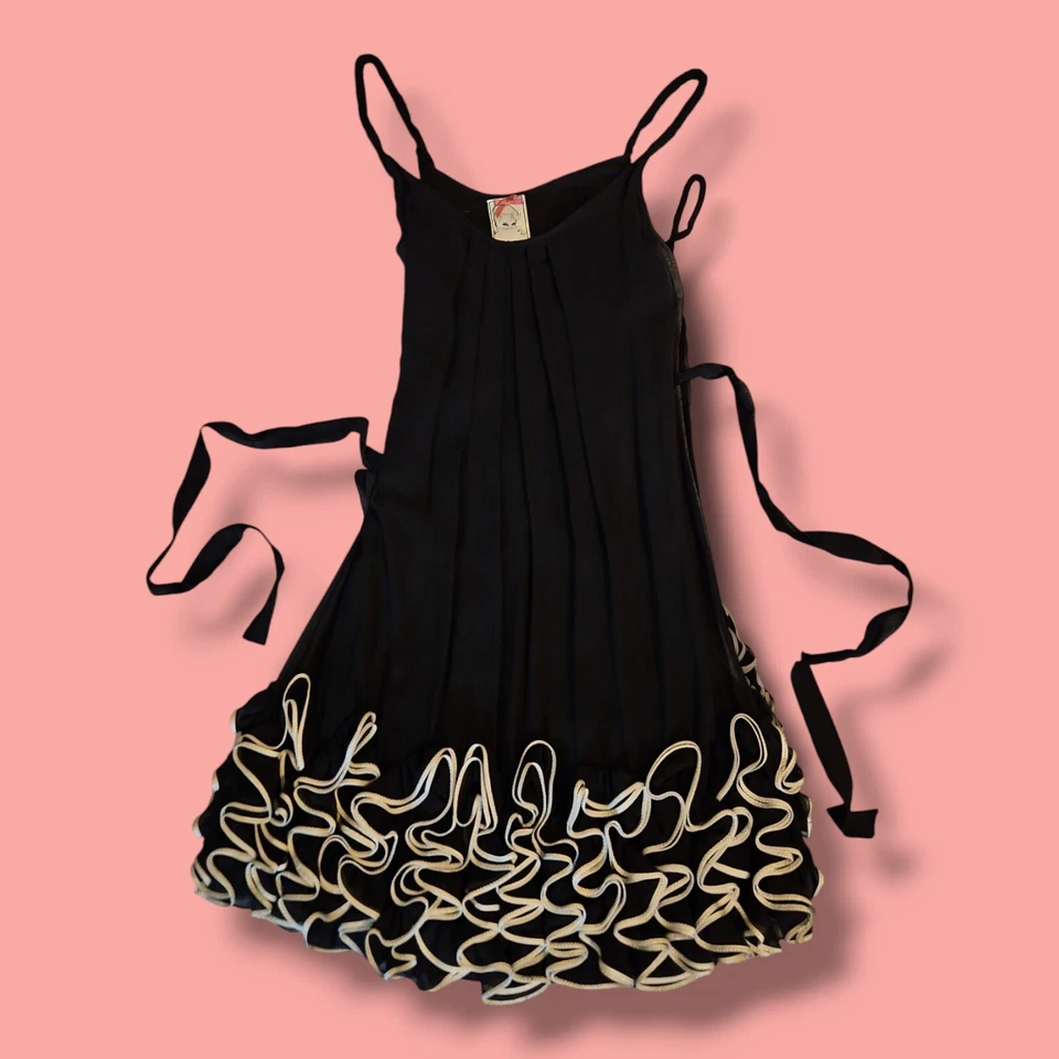 Рукава COUTURE черный шелк шифоновое платье Sz.10 оборки дизайнер Yoana Baraschi - Изображение 1 из 4