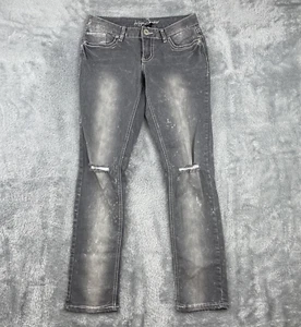 Ariya Jeans Juniors Sz. 7 Gray Straight Leg Ripped Distressed Studded Accents - Picture 1 of 10