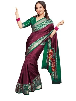 Sari de diseño tejido mezcla de seda para mujer con pieza de blusa Foto 1 de 4