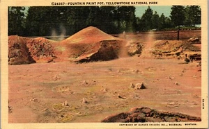 Vintage Linen Yellowstone Postcard Fountain Paint Pot Haynes 26357 Montana MT - Imagen 1 de 3